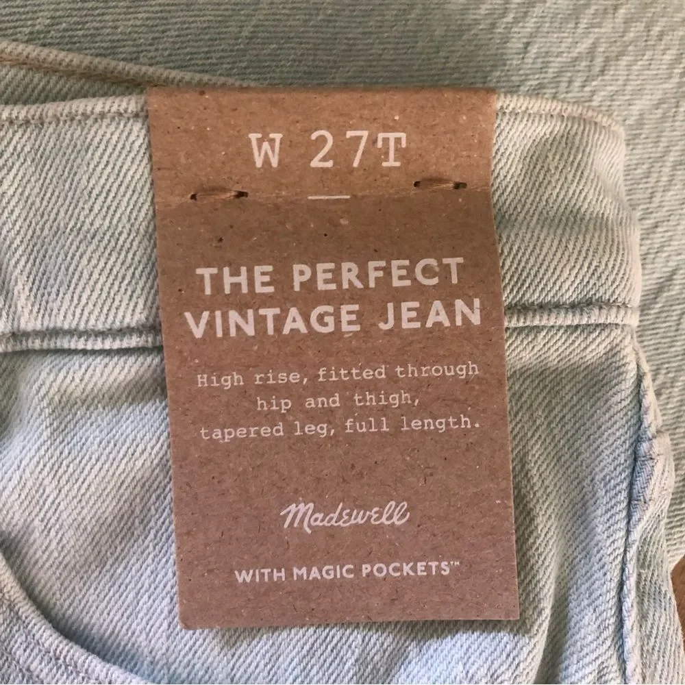 Madewell The Perfect Vintage Jeans Chesthunt Wash NWT Size 27 Tall Denim